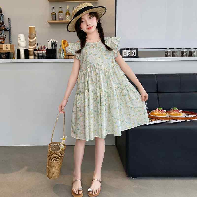 ワンピース 女の子 夏 かわいい ドレス 薄手 涼しい 子供 フライング スリーブ プリンセス ドレス ドレス 花柄 ドレス 大きめ 子供