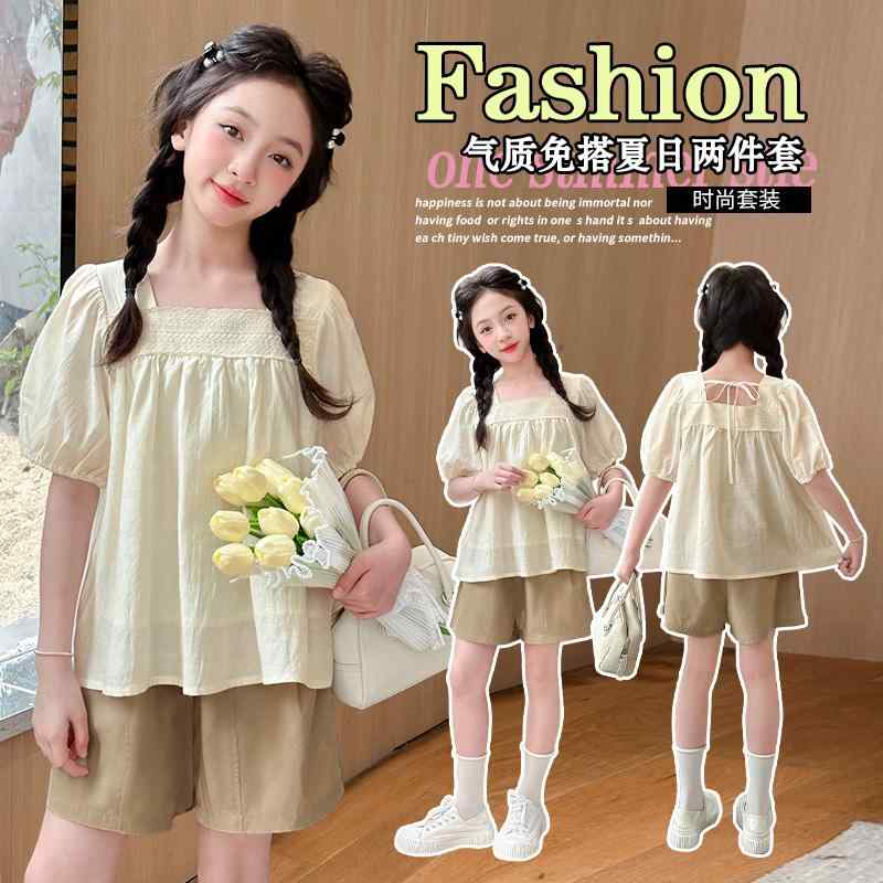 子供服 女の子 セットアップ おしゃれ カジュアル 夏 韓国 小さめ フライング スリーブ ドール シャツ ズボン パンツ 2点セット トレンディ