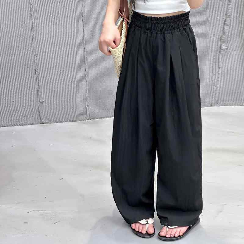 キッズ ズボン 女の子 カジュアル おしゃれ パンツ 子供 夏 薄手 涼しい 防蚊 ワイドレッグ 大きめ ス..