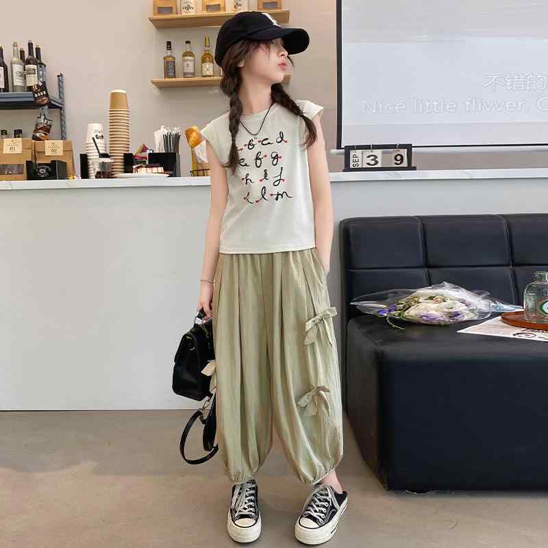 子供服 女の子 セットアップ おしゃれ カジュアル 夏 ベスト 九分丈 パンツ 韓国 西洋