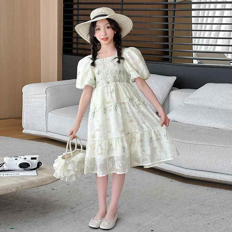ワンピース 女の子 夏 かわいい フレンチ ドレス 子供 プリンセス ドレス パフスリーブ シフォン ドレス