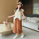 子供服 女の子 セットアップ おしゃれ カジュアル 夏 ワイドレッグ パンツ 薄手 涼しい 2点セット 韓国 洋風