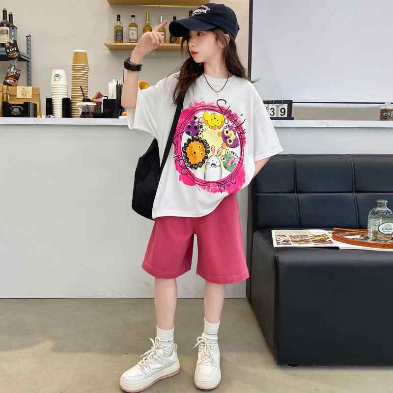 子供服 女の子 セットアップ おしゃれ カジュアル 夏 半袖 薄手 涼しい 2点セット 韓国 ズボン パンツ