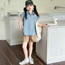 子供服 女の子 セットアップ おしゃれ カジュアル 夏 ズボン パンツ 薄手 涼しい シャツ 2点セット ウェア トレンド