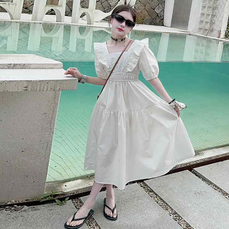 ワンピース 女の子 夏 かわいい パフスリーブドレス 韓国 ホワイト プリンセス ドレス 子供 ドレス