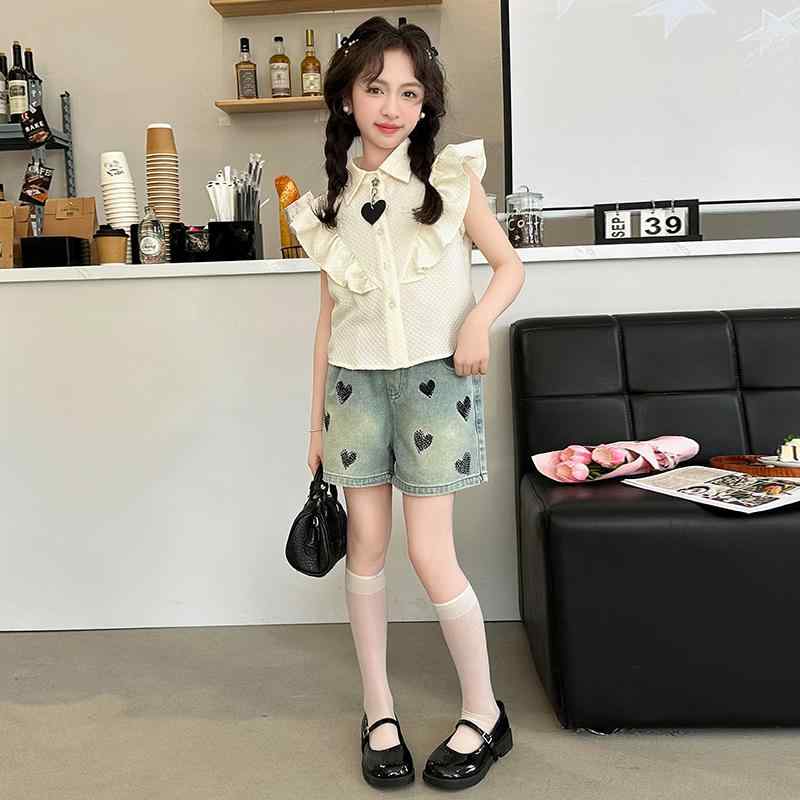 女の子 ファッション キッズ 夏 セットアップ 子供 韓国 カジュアル シャツ 洋風 セットアップ 子供 夏..