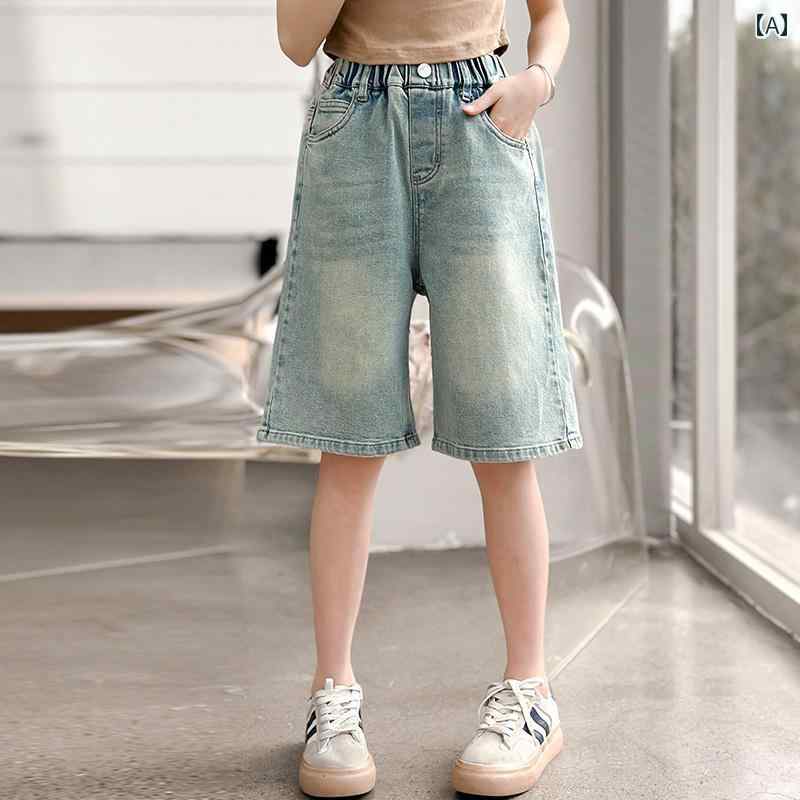 女の子 パンツ デニム カジュアル おしゃれ ショート 夏 薄手 涼しい 子供 韓国 ズボン 子供 トレンド