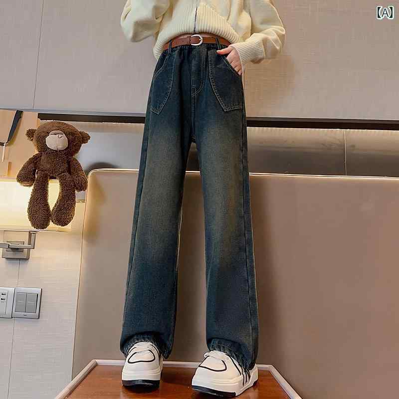 デニム パンツ 女の子 カジュアル おしゃれ キッズ 子供 春秋 アウター ワイド 韓国 春