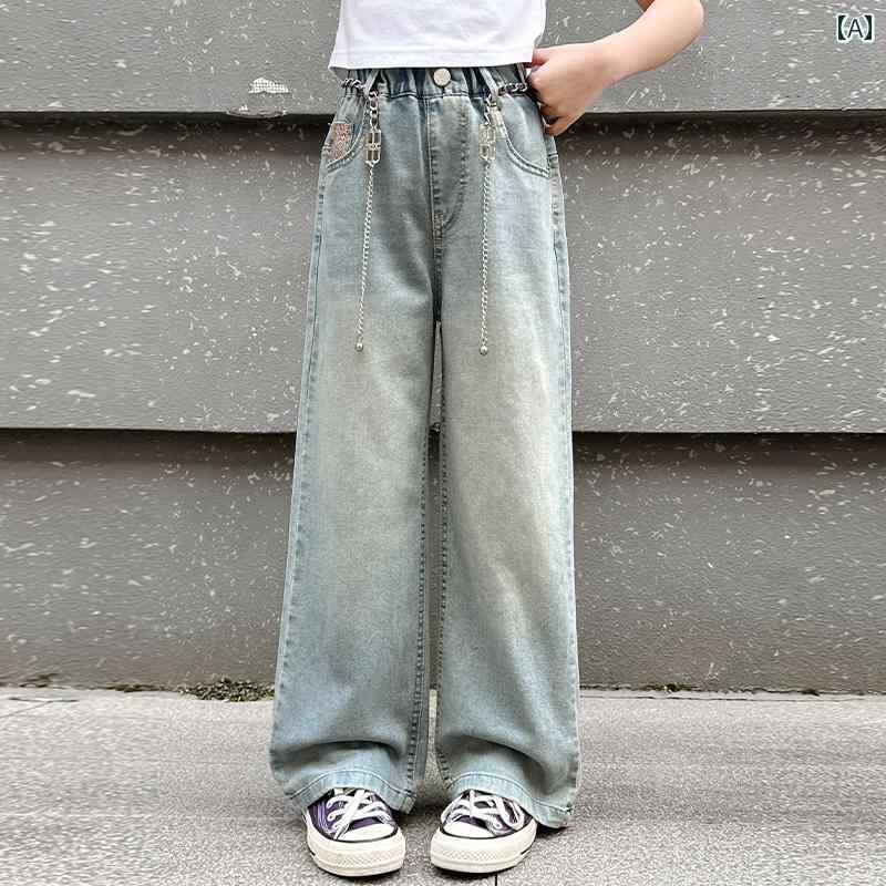 女の子 パンツ デニム カジュアル おしゃれ 夏 薄手 涼しい テンセル ジーンズ 子供 韓国 ストレート