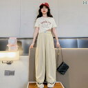 子供服 女の子 セットアップ おしゃれ カジュアル 夏 薄手 涼しい ワイドレッグ パンツ 2点セット 韓国 ウェア