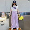 子供服 女の子 セットアップ おしゃれ カジュアル 夏 薄手 涼しい ひんやり 涼しい 快適 ワイドレッグ パンツ 2点セット ゆったり ウェア