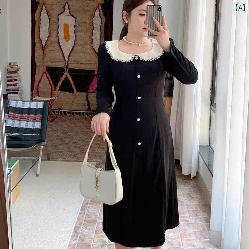 ぽっちゃり ワンピース レディース ファッション 上品 花 大きめサイズ 婦人服 秋 フレンチ ドレス スカート