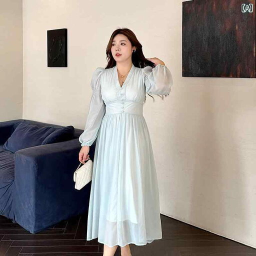 レディース ファッション ぽっちゃり おしゃれ 大きめサイズ 初秋 フレンチ ドレス ウエスト スリム Vネック 長袖 スカート レディース ファッション ぽっちゃり おしゃれ 大きめサイズ 初秋 フレンチ ドレス ウエスト スリム Vネック 長袖 スカート