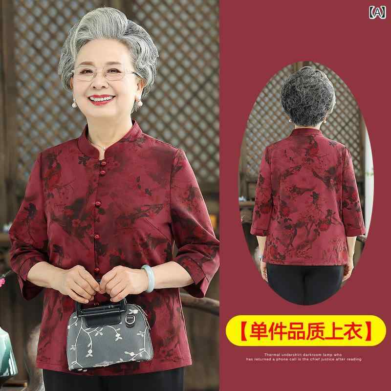 ミセス ファッション 婦人服 体型カバー 上品 淑女 レディース 夏 七分袖 シャツ 薄手 涼しい シャツ 唐 セットアップ トップス