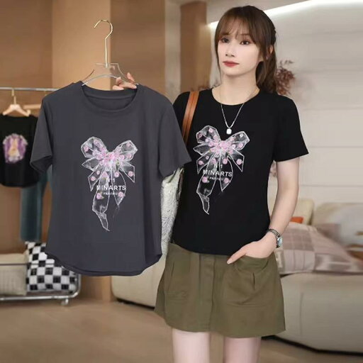 レディース ファッション おしゃれ 綿 半袖 Tシャツ 夏 リボン プリント 快適 シャツ トップス レディース ファッション おしゃれ 綿 半袖 Tシャツ 夏 リボン プリント 快適 シャツ トップス