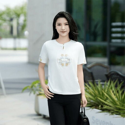 レディース ファッション おしゃれ 夏 刺繍 半袖 スリム高耐久 プレート バックル トレンド 刺繍 綿 Tシャツ レディース ファッション おしゃれ 夏 刺繍 半袖 スリム高耐久 プレート バックル トレンド 刺繍 綿 Tシャツ