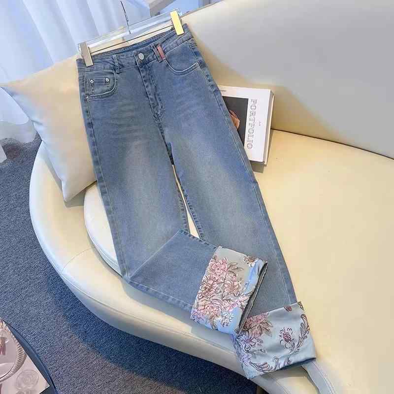 レディース ファッション カジュアル おしゃれ チャイナ風 ジーンズ 春夏 フランジ 国 民 風 刺繍 九分..