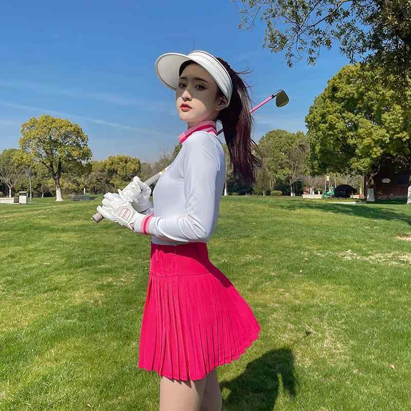 ゴルフウェア レディース おしゃれ 春夏 速乾 ひんやり 涼しい ピンク 長袖 トップス 耐 光 プリーツ ..