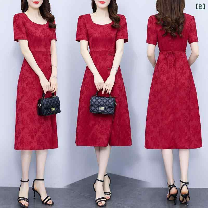 レディース ファッション 大きいサイズ ドレス 夏 ぽっちゃり 体型カバー スリム レトロ バックル チャイナ ドレス