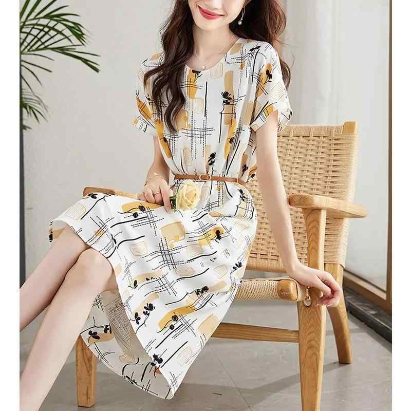 レディース ファッション 芸術 グラフィティ プリント ドレス 夏 ウエスト スリム シフォンスカート