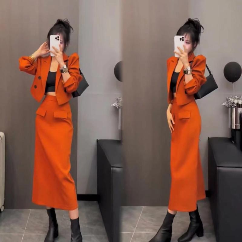 セットアップ レディース 秋 小さめ ファッション スカート パフスリーブ ジャケット スカート 2点セット