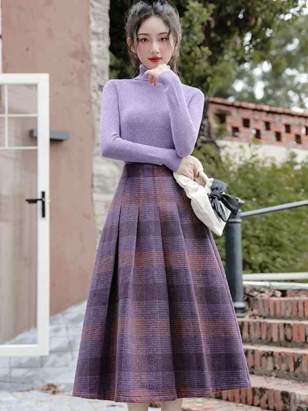 セットアップ レディース 塩 軽量 涼しい 大人 秋冬 ハイネック ニット セーター ウール スカート 2点..