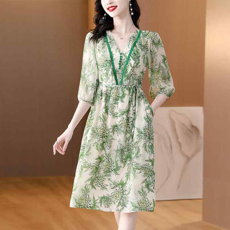 レディース ファッション 夏 エレガント スリム ストレッチサテン ドレス スリーブ ラウンドネック スーパー スリム プルオーバー ワイド