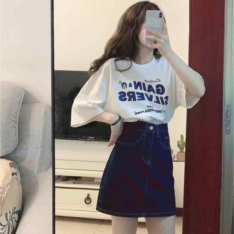 セットアップ レディース 夏 甘くて スパイシー 半袖 Tシャツ ハイウエスト aライン デニムスカート