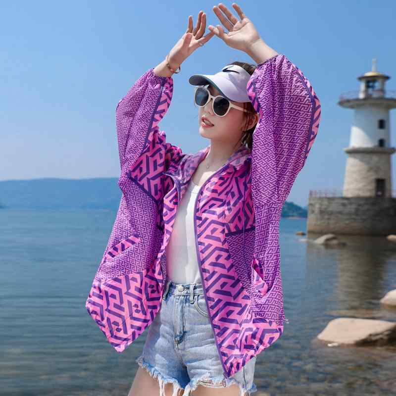 レディース ファッション プリント 日焼け防止 服 夏 長袖 フード 通気性 快適 ブラウス 日焼け防止 服 ジャケット