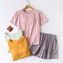 レディース パジャマ ルームウェア リラックス コットン 夏 コットン 半袖 パンツ ズボン ブラパッド カップ 薄手 涼しい カジュアル ブラジャー ホームウ...