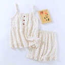 レディース パジャマ ルームウェア リラックス フレッシュ 花柄 サスペンダー 夏 クレープ 綿 薄手 涼しい ガーリー コットン ホーム 服 セット アウター...