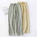 レディース パジャマ ルームウェア リラックス 春秋 綿 薄手 涼しい ゆったり 通気性 快適 綿 ガーゼ プリント フレッシュ 綿 ホーム パンツ 夏