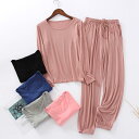 レディース パジャマ ルームウェア リラックス 春秋 薄手 涼しい モーダル 長袖 カフス ズボン プルオーバー ホーム 服 セット ゆったり 快適 屋外着 可...