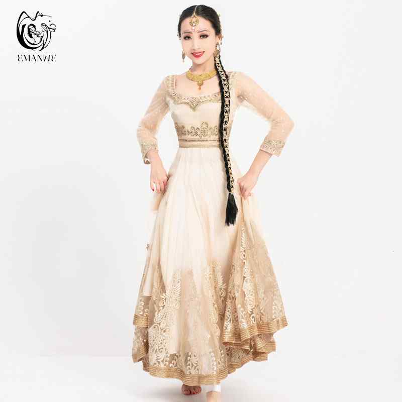 インド サリー民族 衣装 ダンス パキスタン パフォーマンス 服 刺繍 スリム ステージ 服 ゴールド