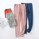 レディース パジャマ ルームウェア リラックス コットン 綿 ロング ジョン シングル ピース 薄手 涼しい ウエスト タイト ボトム 暖かい パンツ 綿 ウー...