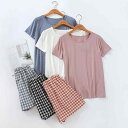 レディース パジャマ ルームウェア リラックス モーダル コットン 夏 半袖 パンツ ズボン 薄手 涼しい 小さめ チェック カジュアル コットン ホームウェア...