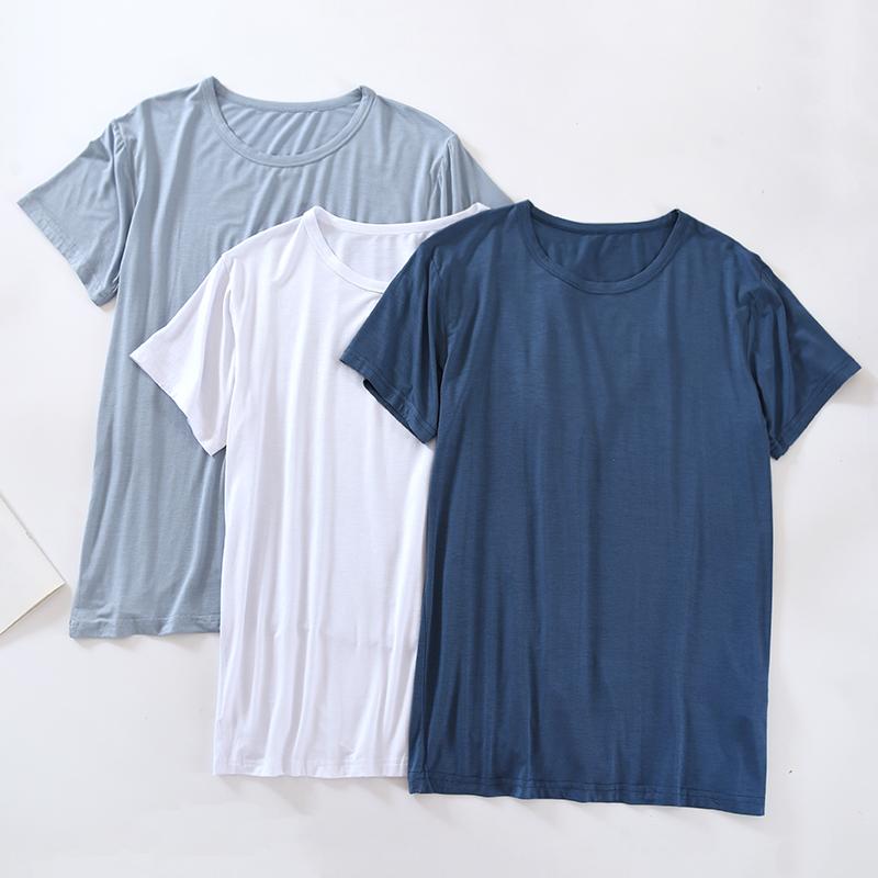 メンズ パジャマ ルームウェア リラックス モダール ラウンドネック 半袖 Tシャツ 夏 薄手 涼しい 無地..