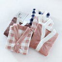 レディース パジャマ ルームウェア リラックス フランネル 長袖 ワンピース トップス 冬 厚手 起毛 カジュアル チェック 暖かい コーラル 起毛 ホームウェ...