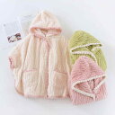 レディース パジャマ ルームウェア リラックス 秋冬 フランネル ショール フード ホームウェア トップス 厚手 暖かい コーラル 起毛 ケープ ノースリーブジ...