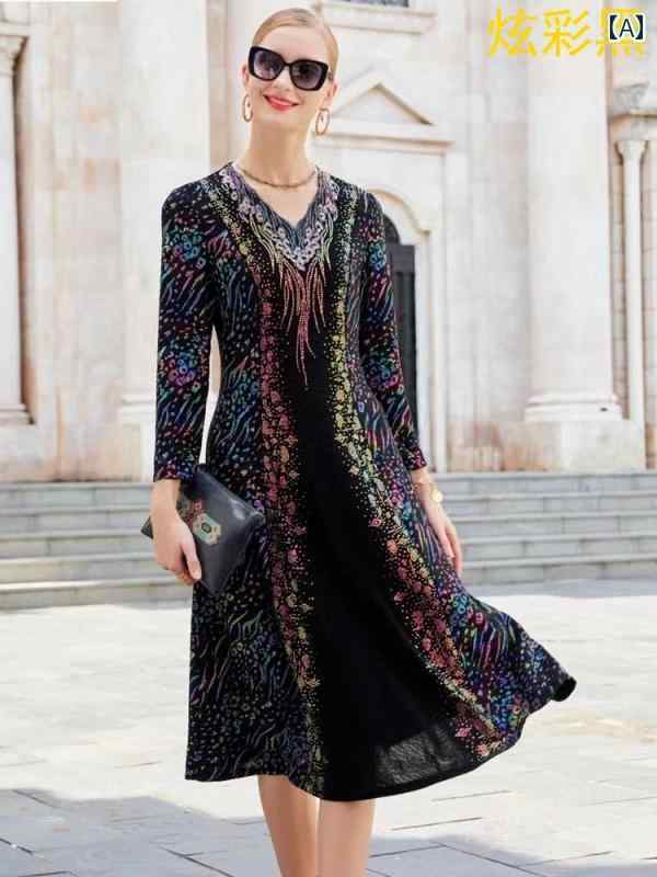 婦人服 ファッション 上品 おしゃれ レディース 淑女 秋服 ドレス ウエスト 大きいサイズ スリム 花柄 スカート