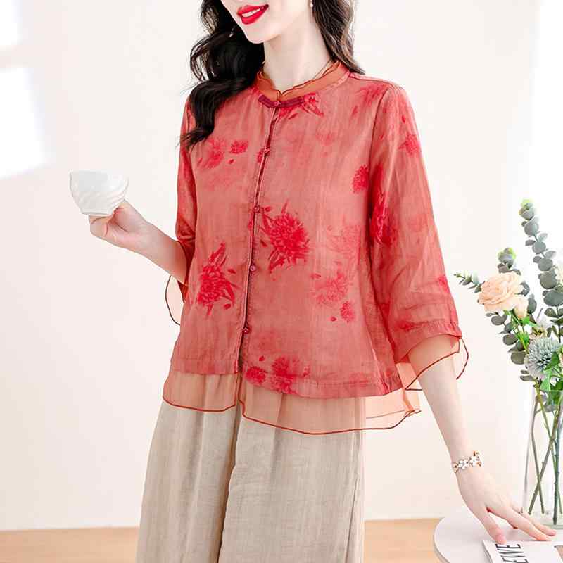 婦人服 セットアップ 上品 マダム レディース 夏 リネンシャツ ファッション 薄手 涼しい トップス 2点