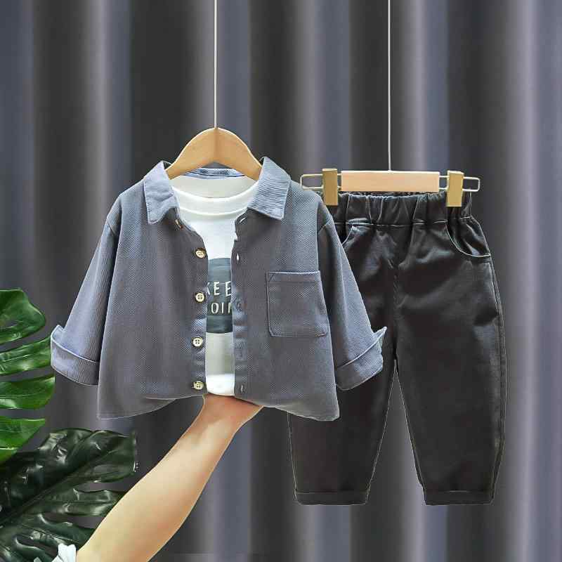 セットアップ キッズ カジュアル おしゃれ 男の子 春 韓国 シャツ 3 点 セット ベビー 春秋 子供 洋風 ..