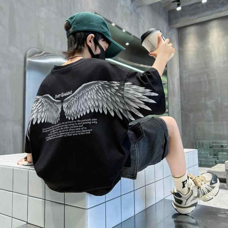 男の子 Tシャツ 半袖 ファッション キッズ 子供 カジュアル おしゃれ 夏 夏 ビッグ ボーイ 夏 トップスウング