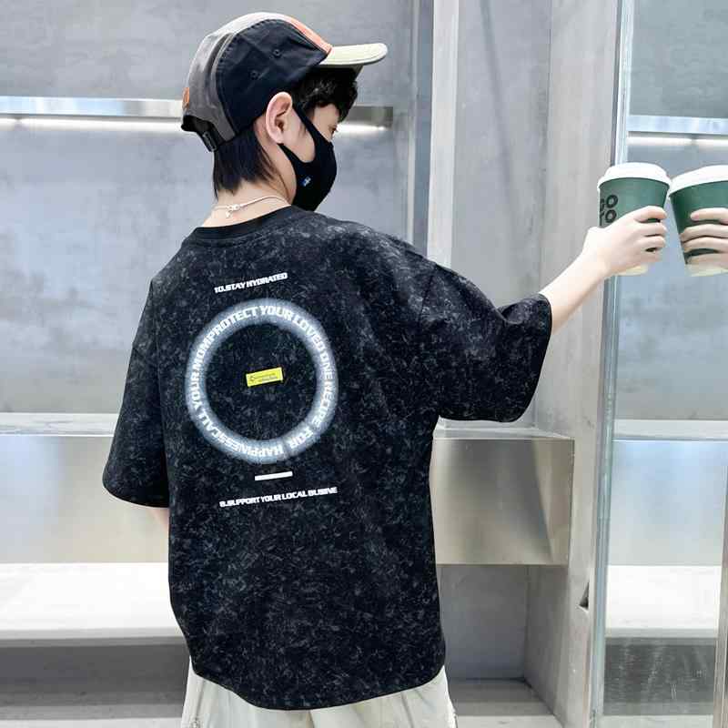 男の子 Tシャツ 半袖 ファッション キッズ 子供 カジュアル おしゃれ 夏 夏 ビッグ ボーイ 夏 トップス 黒