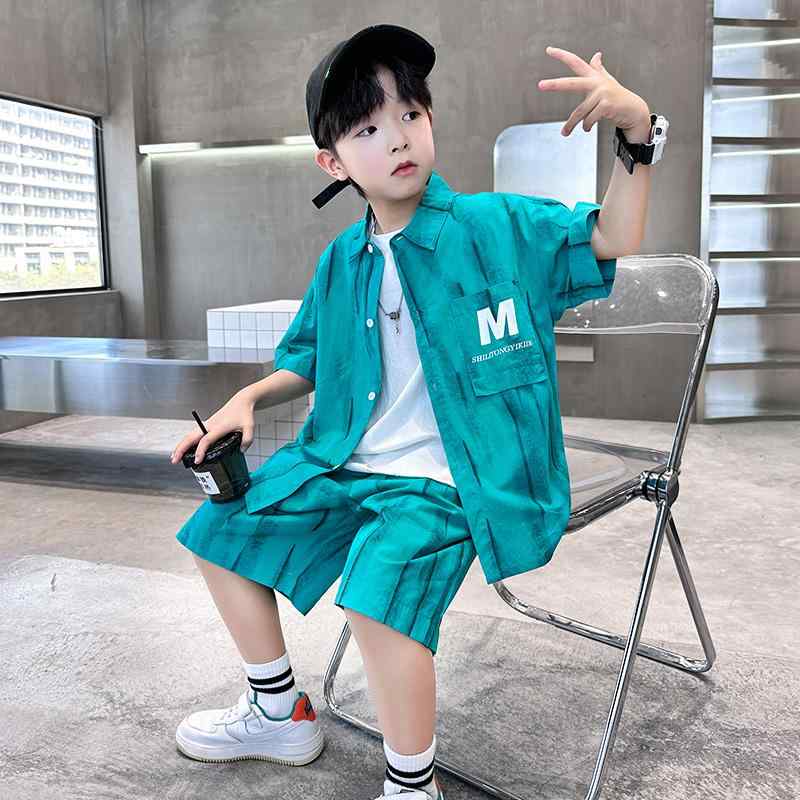 Occidental Goods - キッズ セットアップ 男の子 ファッション おしゃれ 夏 薄手 涼しい 子供 夏 半袖 シャツ 2点セット 夏
