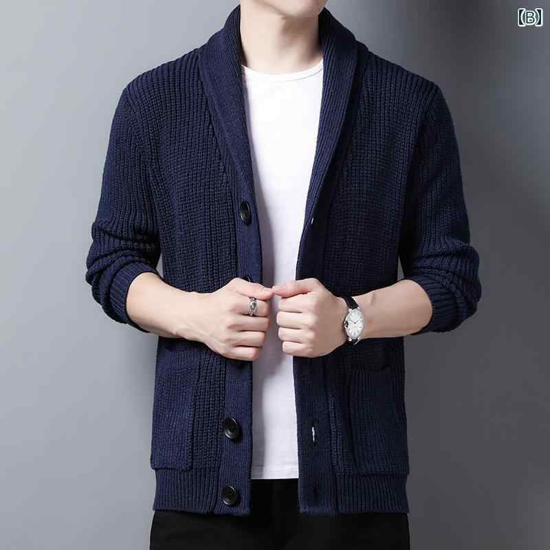 カーディガン メンズ Vネック セーター ジャケット スリ 春秋 厚手 大きいサイズ 無地 セーター アウター