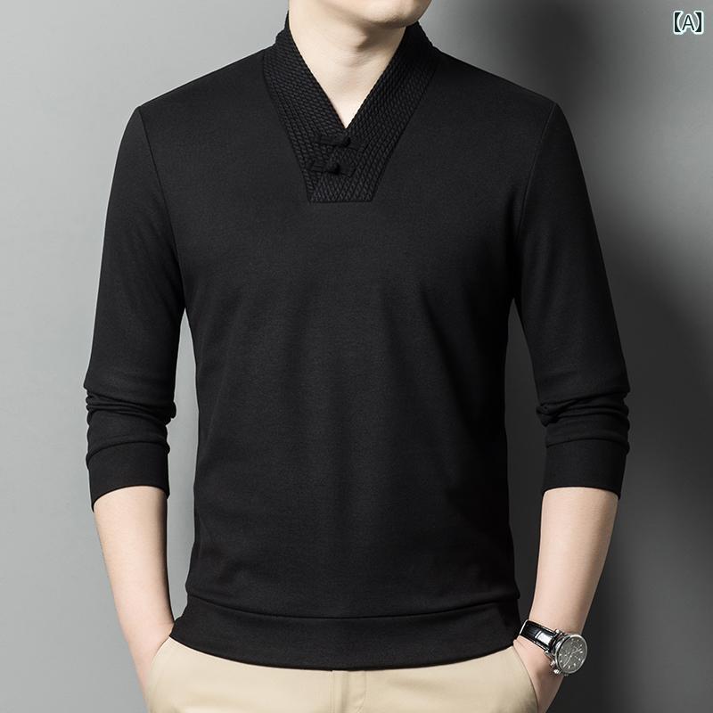 メンズ ファッション 長袖 Tシャツ シャツ 韓国 ニット スウェットシャツ デスク バックル 春秋 Vネック