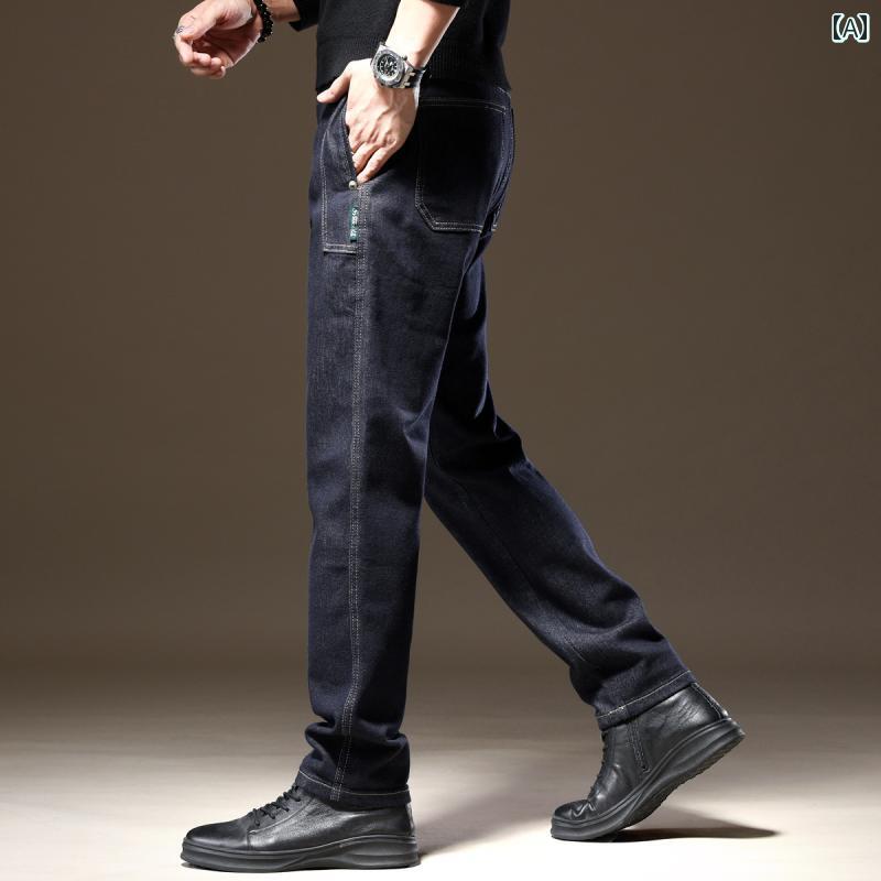 デニム メンズ パンツ ストレート ジーンズ 秋冬 ゆったり 大きいサイズ シンプル ブルー カジュアル パンツ