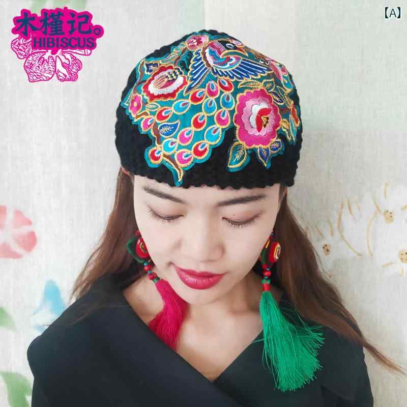帽子 レディース エスニック 花 刺繍 ウール 秋冬 ワイド ヘア バンド ヘッド バンド 個性 包頭 中国 ..