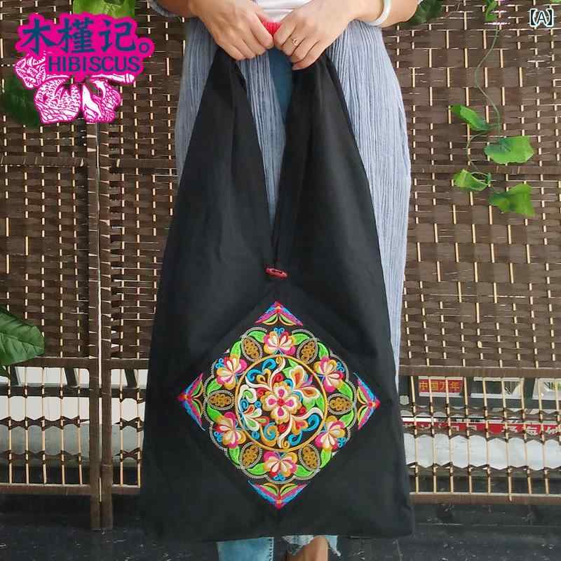 カバン レディース 新 チャイナ風 クロス ボディ カジュアルエスニック 刺繍 フラワー キャンバスショルダー ハンドバッグ 大容量 ショルダーバッグ